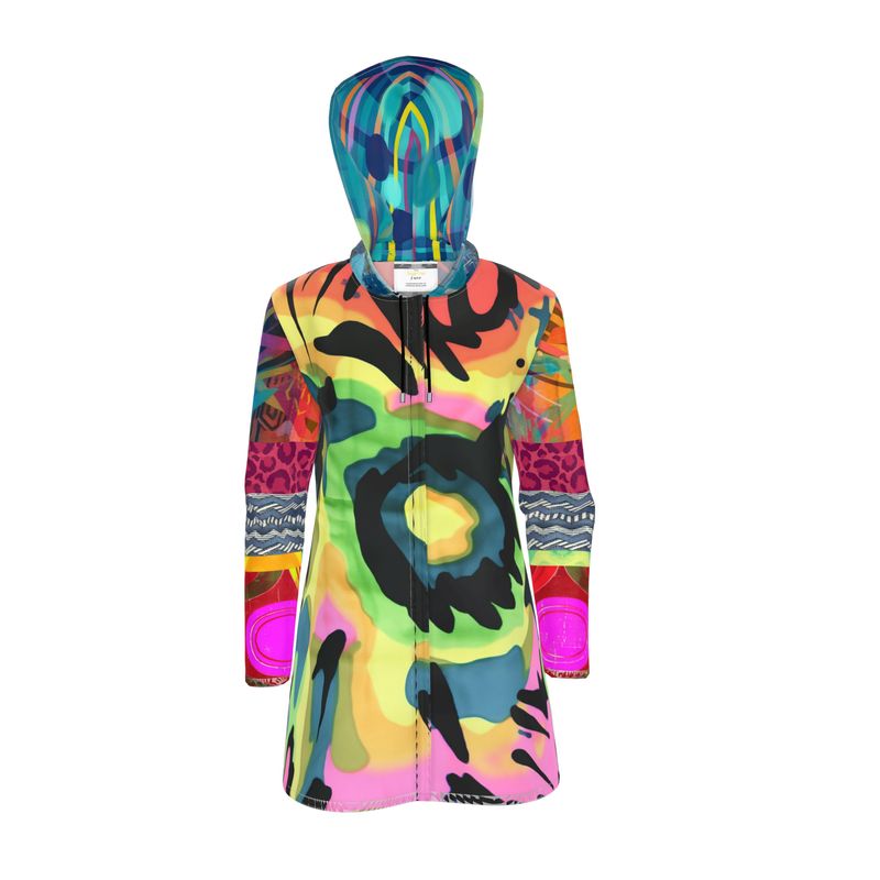 Neon Electric Jungle Remix Womens Hooded Rain Jacket