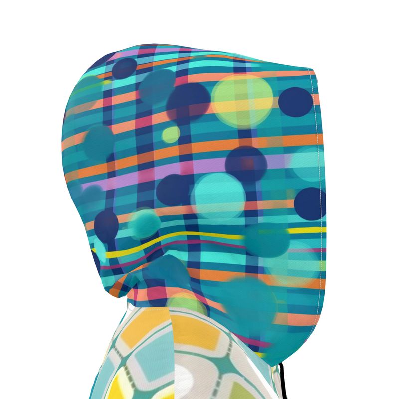 Sunny Aqua Mod Tile Womens Hooded Rain Jacket
