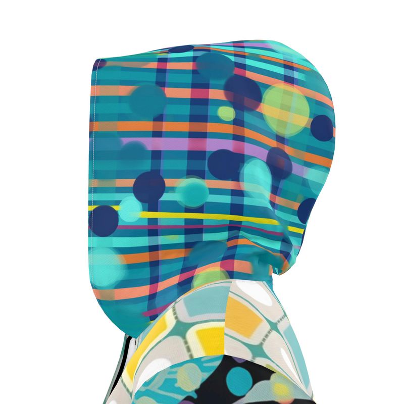 Sunny Aqua Mod Tile Womens Hooded Rain Jacket