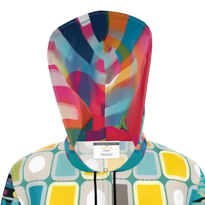 Sunny Aqua Mod Tile Womens Hooded Rain Jacket
