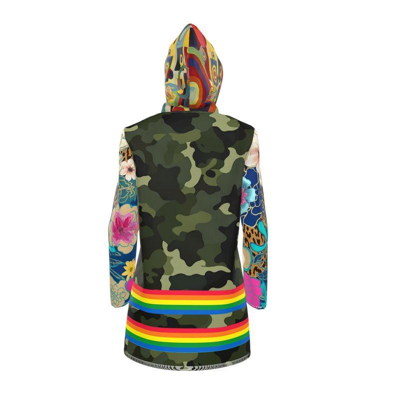 Wild Garden Camo Rainbow Stripe Womens Hooded Rain Jacket