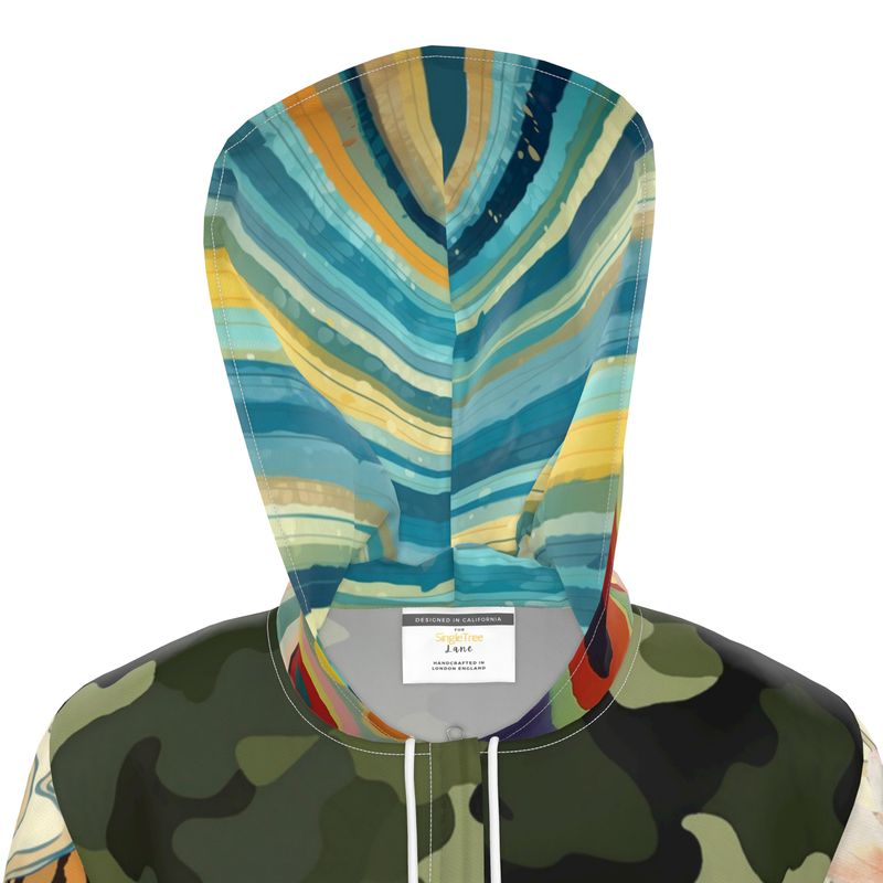 Wild Garden Camo Rainbow Stripe Womens Hooded Rain Jacket