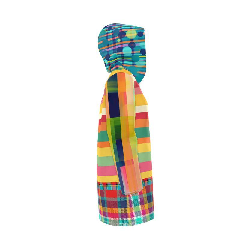 Rainbow Cabana Plaid and Rugby Stripe Womens Hooded Rain Jacket