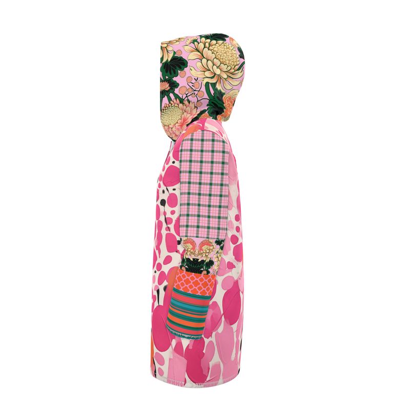 Pink Confetti Pebble Garden Plaid Womens Hooded Rain Jacket