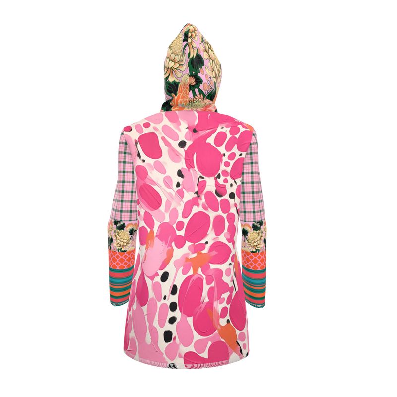 Pink Confetti Pebble Garden Plaid Womens Hooded Rain Jacket
