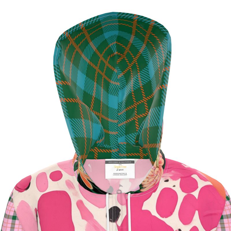 Pink Confetti Pebble Garden Plaid Womens Hooded Rain Jacket