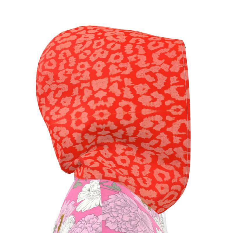 Pink Peony Floral Plaid Womens Hooded Rain Jacket