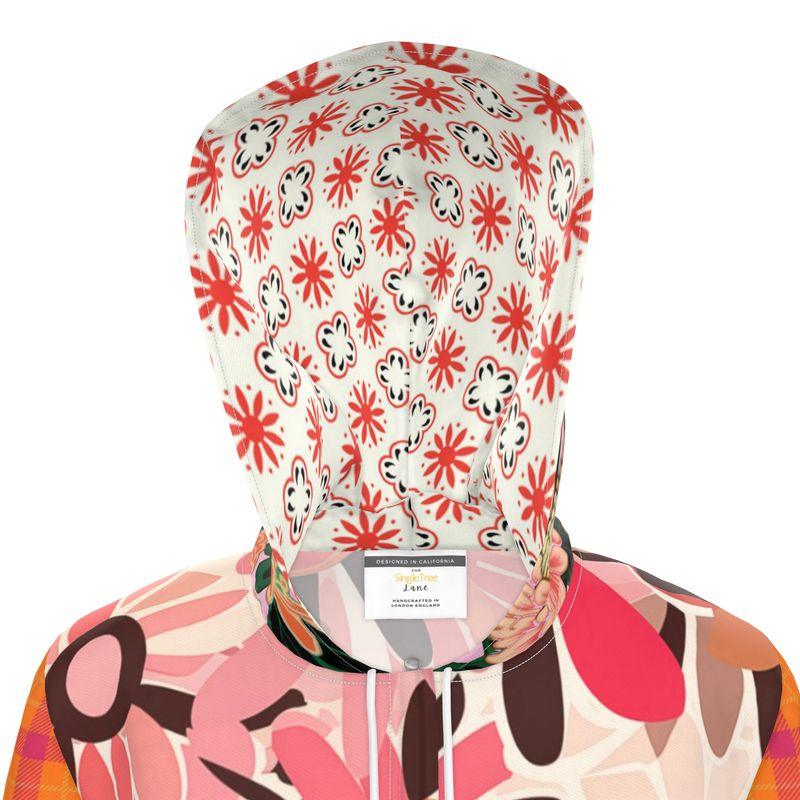 Pink Mod Daisy Floral Plaid Womens Hooded Rain Jacket