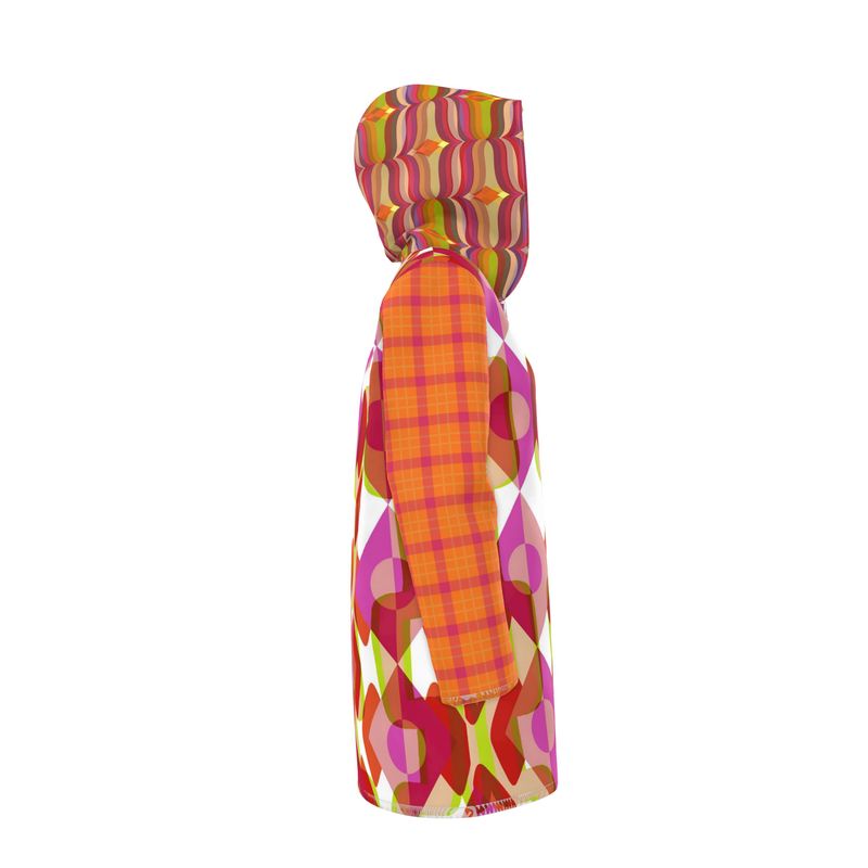 Tangerine Mod Geo Plaid Womens Hooded Rain Jacket