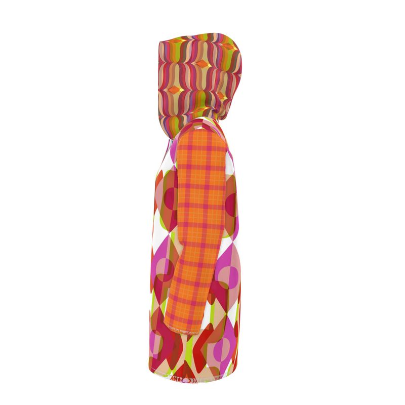 Tangerine Mod Geo Plaid Womens Hooded Rain Jacket