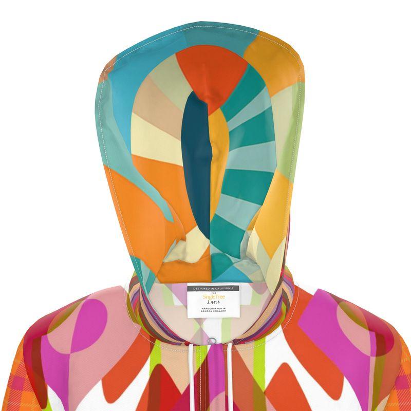 Tangerine Mod Geo Plaid Womens Hooded Rain Jacket
