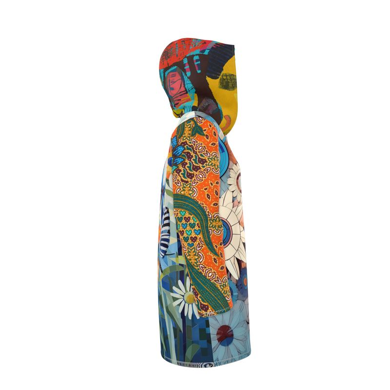 Blue Daisy Floral Rhapsody Womens Hooded Rain Jacket