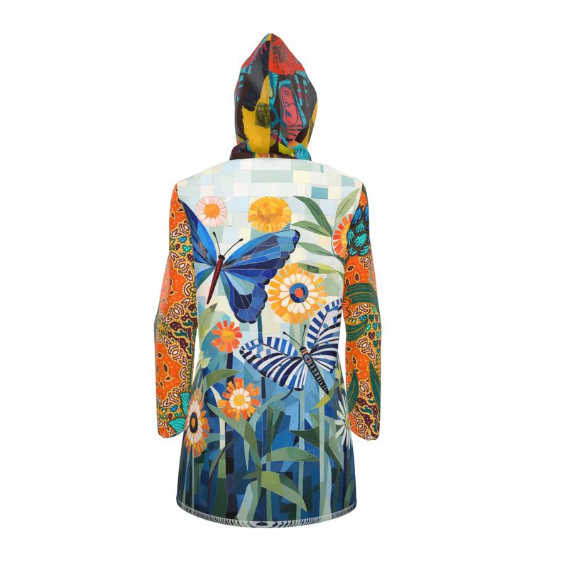 Blue Daisy Floral Rhapsody Womens Hooded Rain Jacket