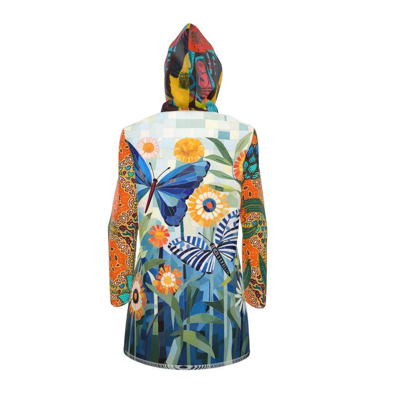 Blue Daisy Floral Rhapsody Womens Hooded Rain Jacket