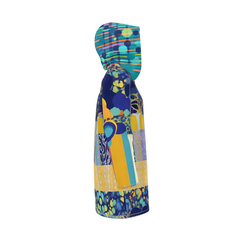 Blue Iris Mosaic Stripe Womens Hooded Rain Jacket
