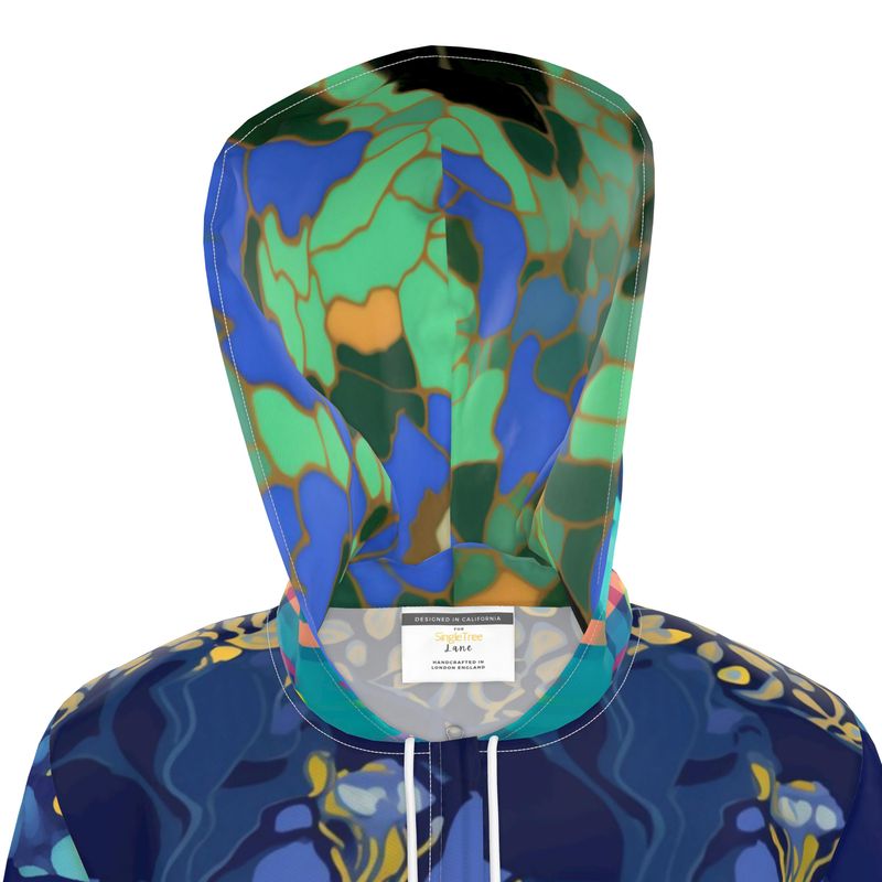 Blue Iris Mosaic Stripe Womens Hooded Rain Jacket