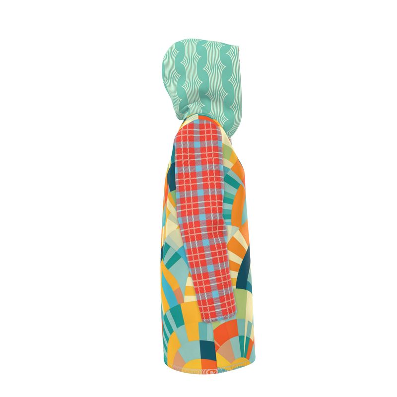 Sunburst Arches Geo Plaid Womens Hooded Rain Jacket