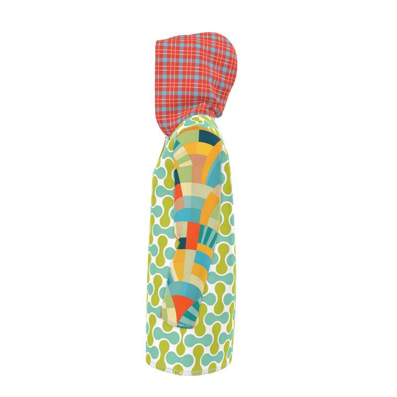 Aqua Clover Sunburst Plaid Womens Hooded Rain Jacket