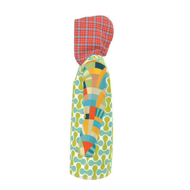 Aqua Clover Sunburst Plaid Womens Hooded Rain Jacket