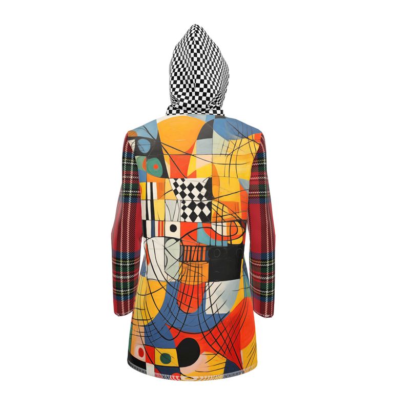 Checkerboard Abstract Plaid Womens Hooded Rain Jacket