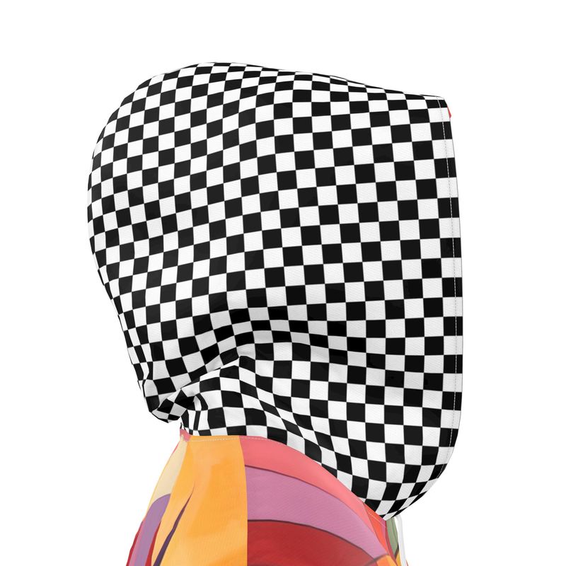 Orange Poppy Gingham Checkerboard Womens Hooded Rain Jacket