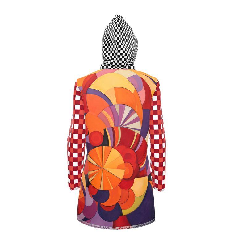 Orange Poppy Gingham Checkerboard Womens Hooded Rain Jacket