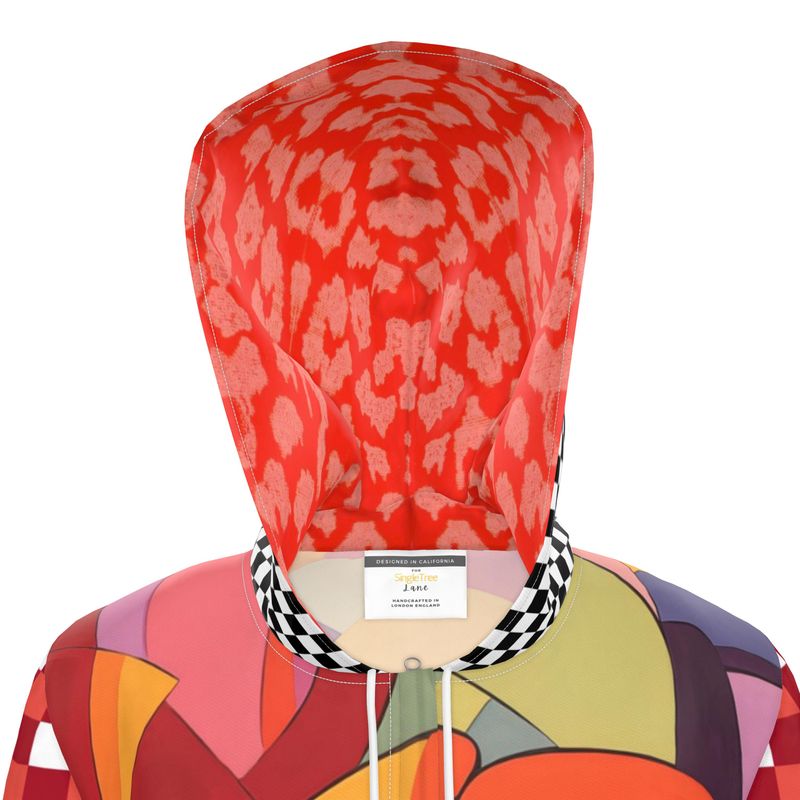 Orange Poppy Gingham Checkerboard Womens Hooded Rain Jacket