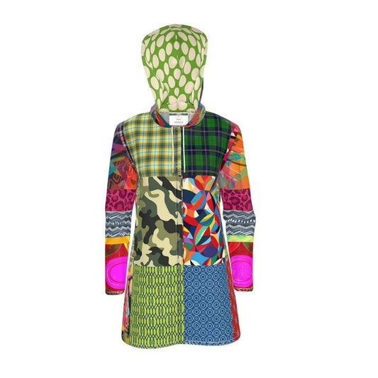 Kaleidoscope Camo Patchwork Womens Hooded Rain Jacket