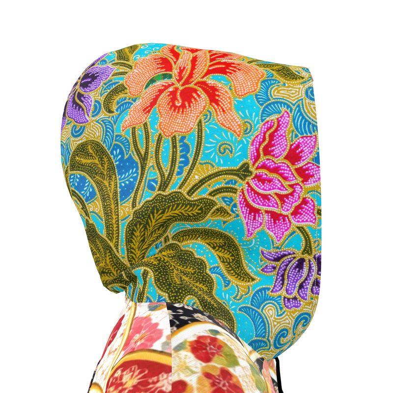 Asian Floral Fan Patchwork Womens Hooded Rain Jacket