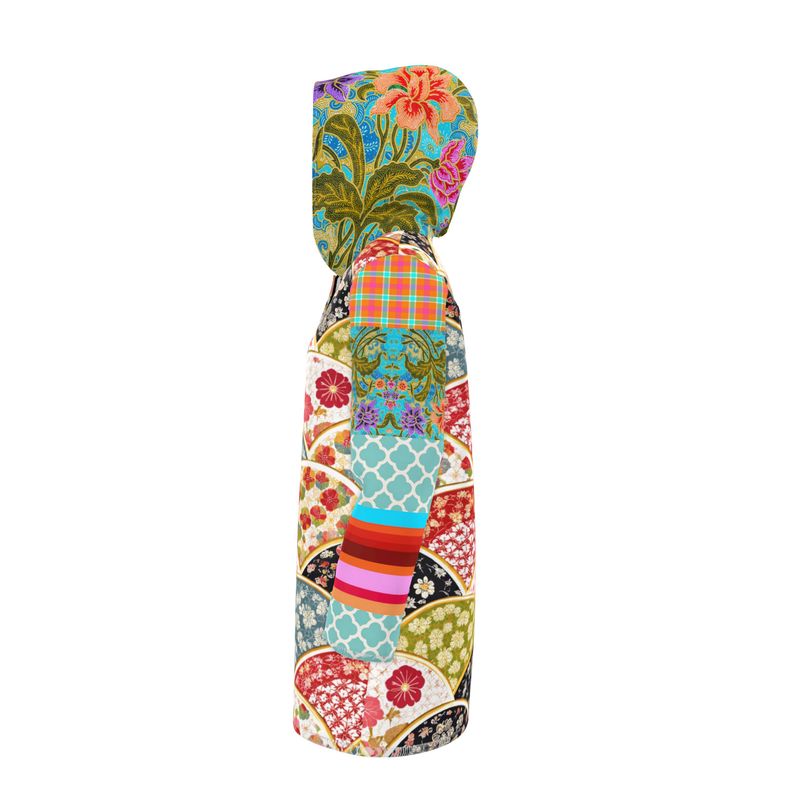 Asian Floral Fan Patchwork Womens Hooded Rain Jacket