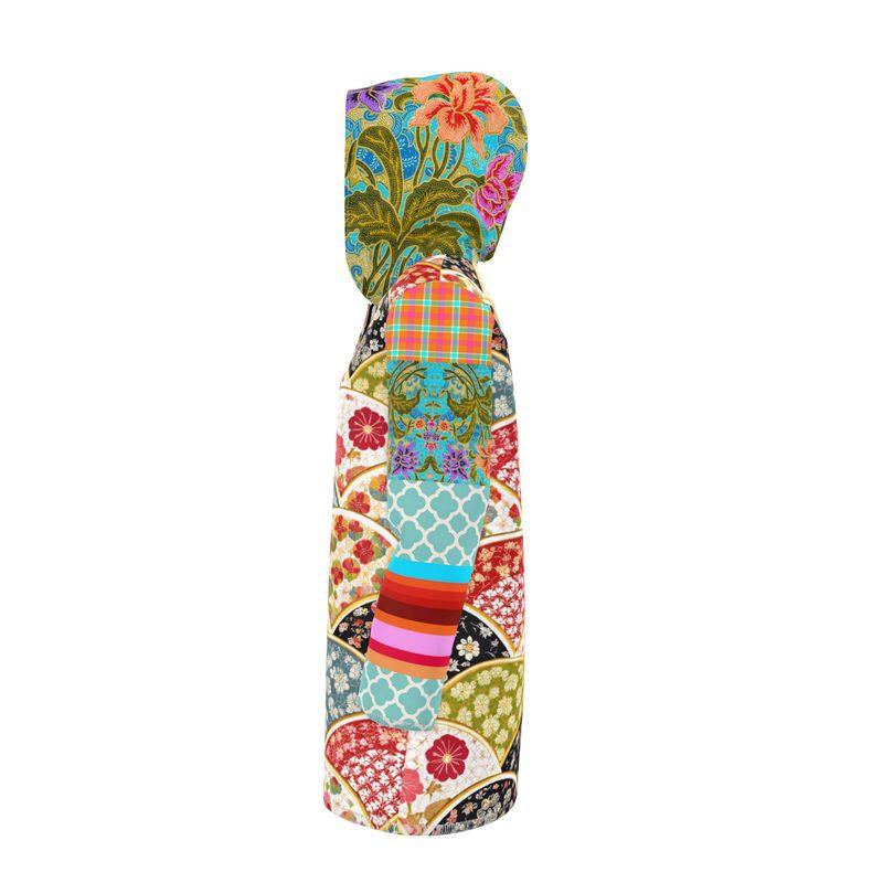 Asian Floral Fan Patchwork Womens Hooded Rain Jacket
