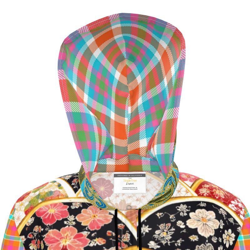 Asian Floral Fan Patchwork Womens Hooded Rain Jacket