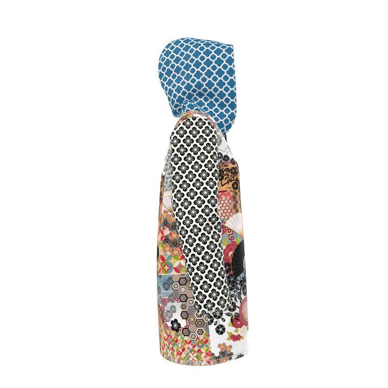 Asian Floral Mosaic Patchwork Womens Hooded Rain Jacket