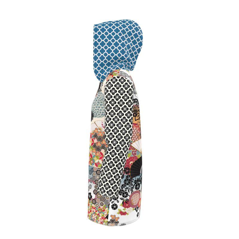 Asian Floral Mosaic Patchwork Womens Hooded Rain Jacket
