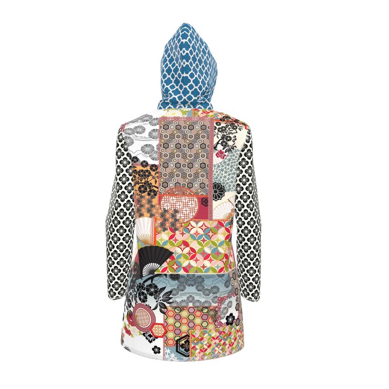 Asian Floral Mosaic Patchwork Womens Hooded Rain Jacket