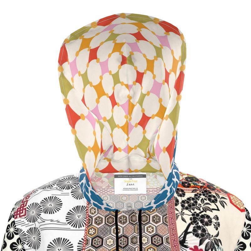 Asian Floral Mosaic Patchwork Womens Hooded Rain Jacket