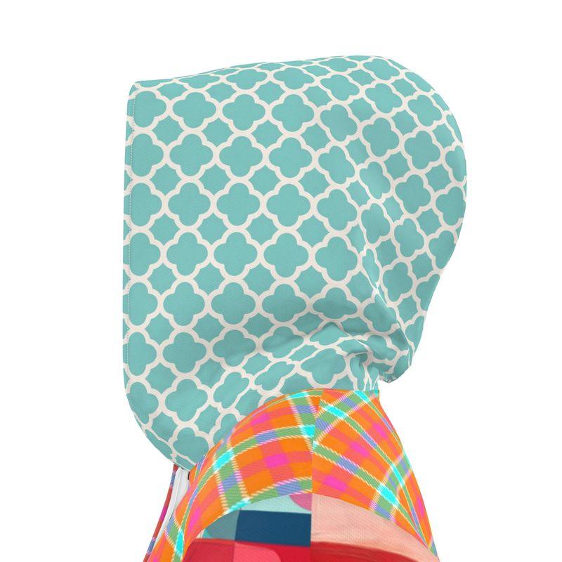 Fiesta Plaid Patchwork Womens Hooded Rain Jacket