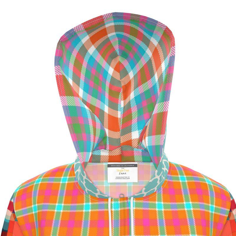 Fiesta Plaid Patchwork Womens Hooded Rain Jacket