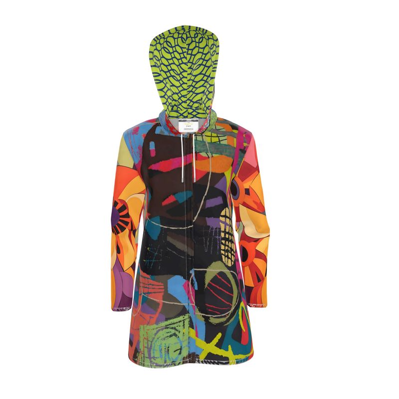 Lime Graffiti Bloom Patchwork Womens Hooded Rain Jacket