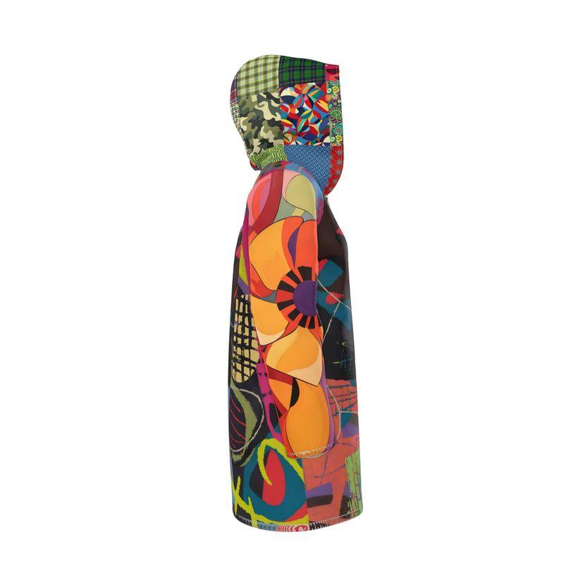 Lime Graffiti Bloom Patchwork Womens Hooded Rain Jacket
