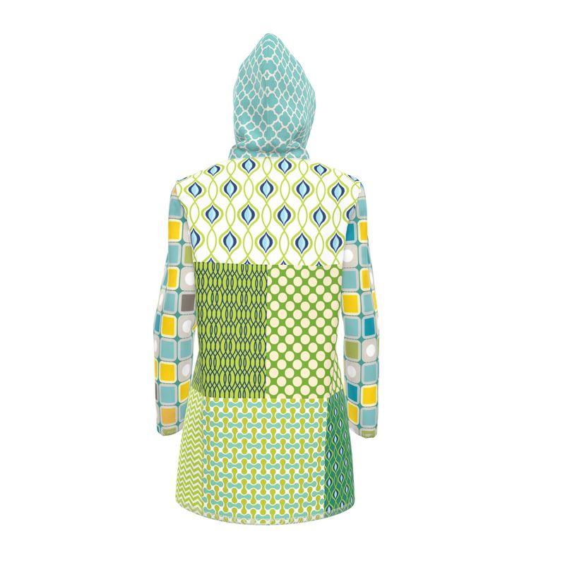 Lime Aqua Mod Mosaic Womens Hooded Rain Jacket