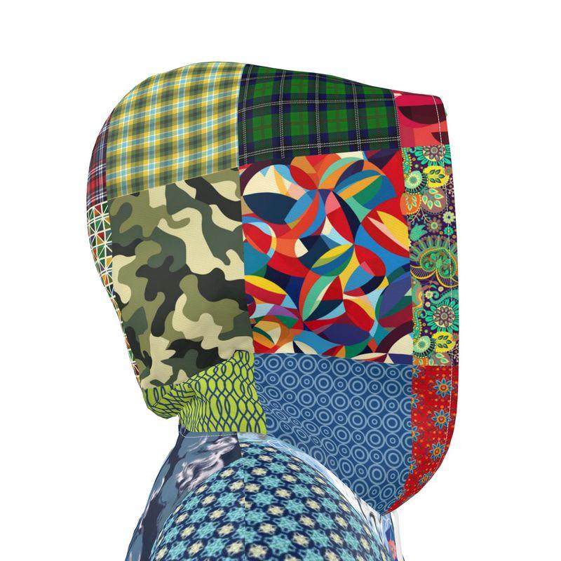 Blue Indigo Gingham Plaid Patchwork Womens Hooded Rain Jacket