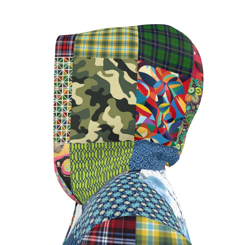 Blue Indigo Gingham Plaid Patchwork Womens Hooded Rain Jacket