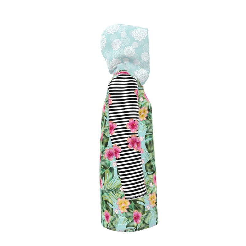Tropical Hibiscus Stripe Womens Hooded Rain Jacket