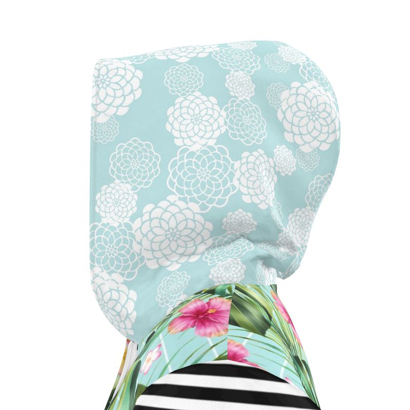 Tropical Hibiscus Stripe Womens Hooded Rain Jacket