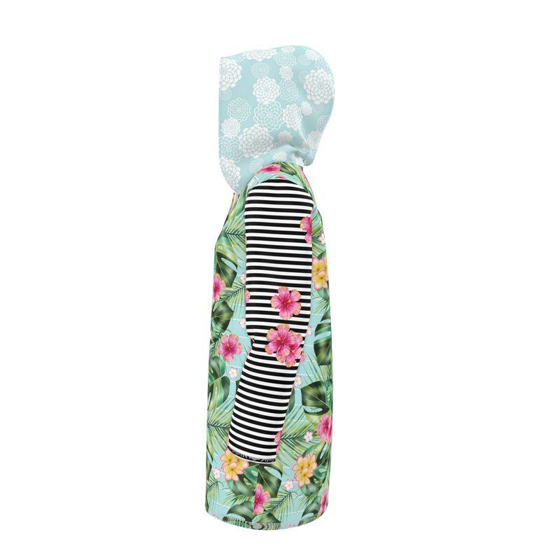 Tropical Hibiscus Stripe Womens Hooded Rain Jacket