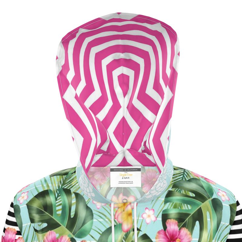 Tropical Hibiscus Stripe Womens Hooded Rain Jacket