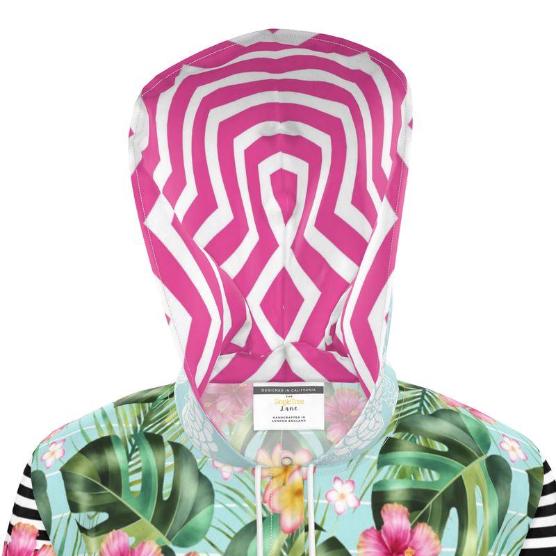 Tropical Hibiscus Stripe Womens Hooded Rain Jacket