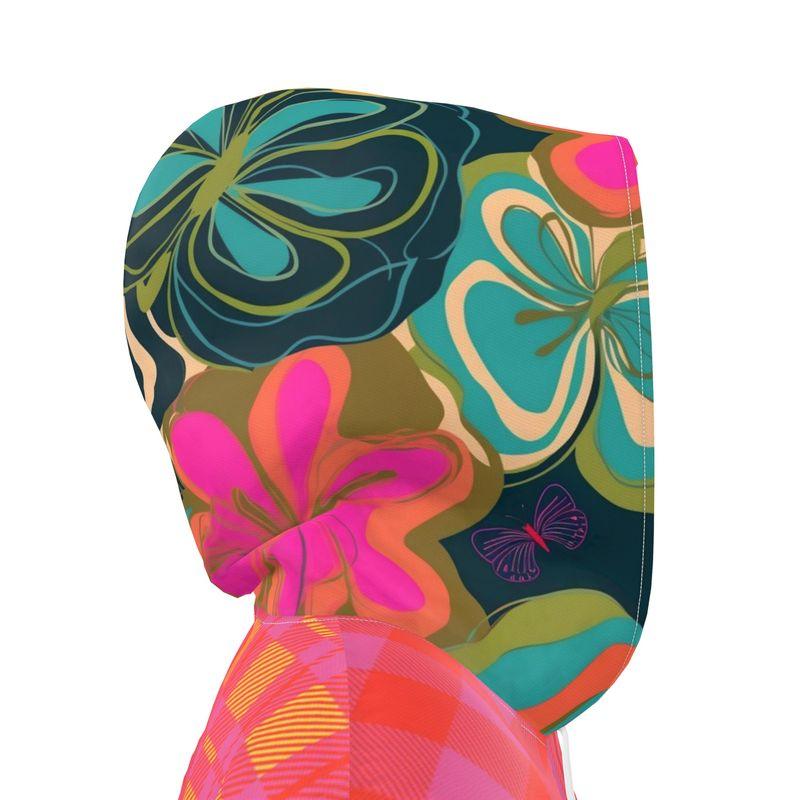 Pink Citrus Plaid in Glorious Patchwork Womens Hooded Rain Jacket