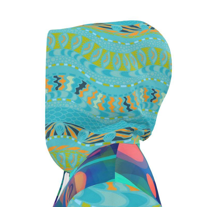 Aqua Mosaic Bubble Garden Womens Hooded Rain Jacket